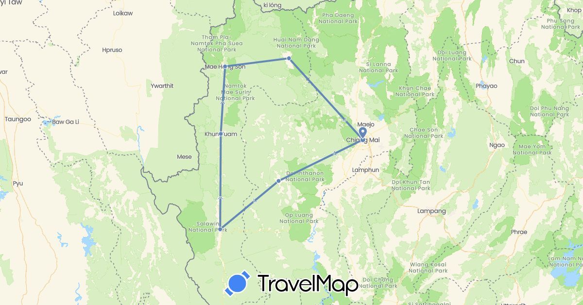 TravelMap itinerary: driving, cycling in Thailand (Asia)